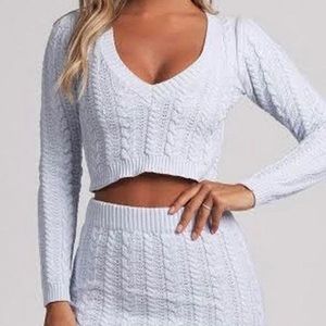 Meshki Baby Blue Cable Knit Cropped Sweater